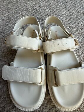 Dior Cream Leather Strappy Sport Sandals with Gold Hardware